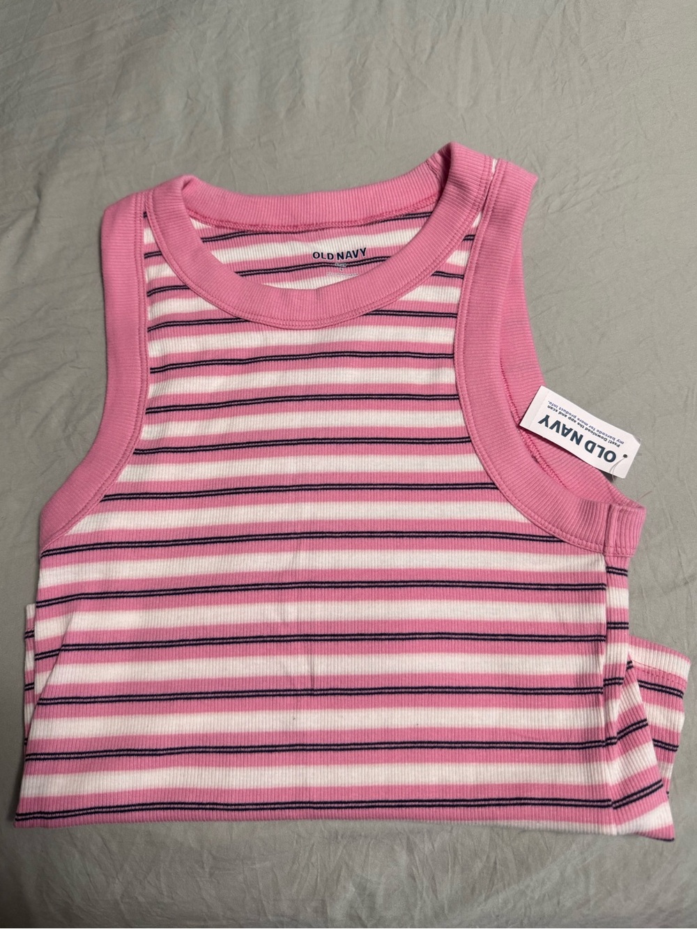 Old Navy Pink and White Striped Rib Tank Top